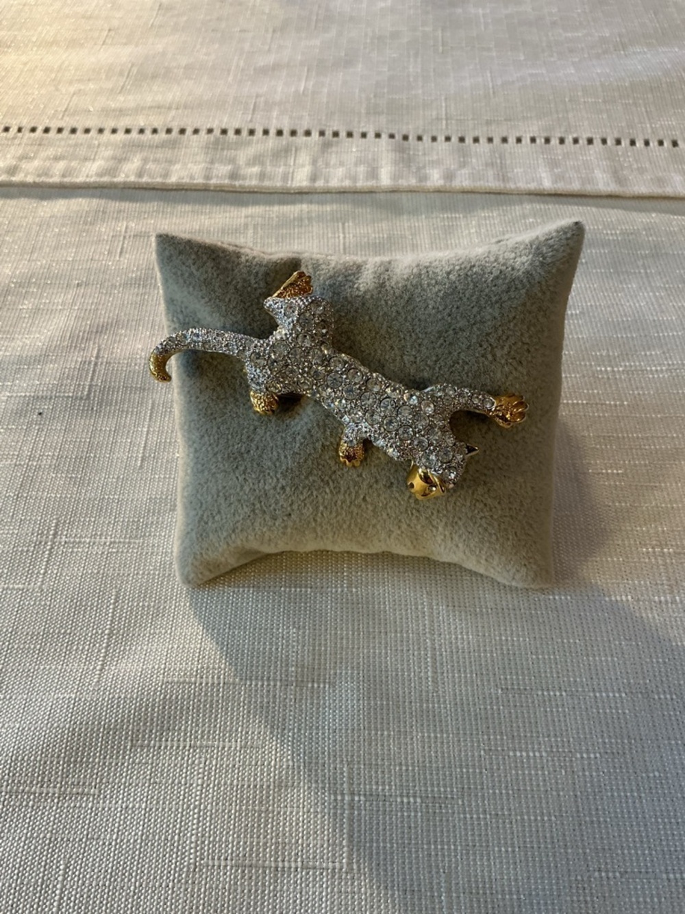 Panther Rhinestone Gold Tone Brooch